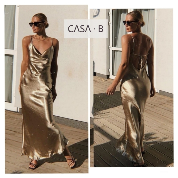 5⭐️CASA B | Adrienne Gold Satin Slip Dress in Champagne - Picture 1 of 12